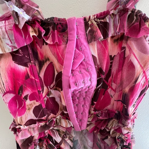 VINTAGE NWT Albert Makali Floral Pink Ruffle Women's Corset Top Originally $265 - Picture 8 of 14